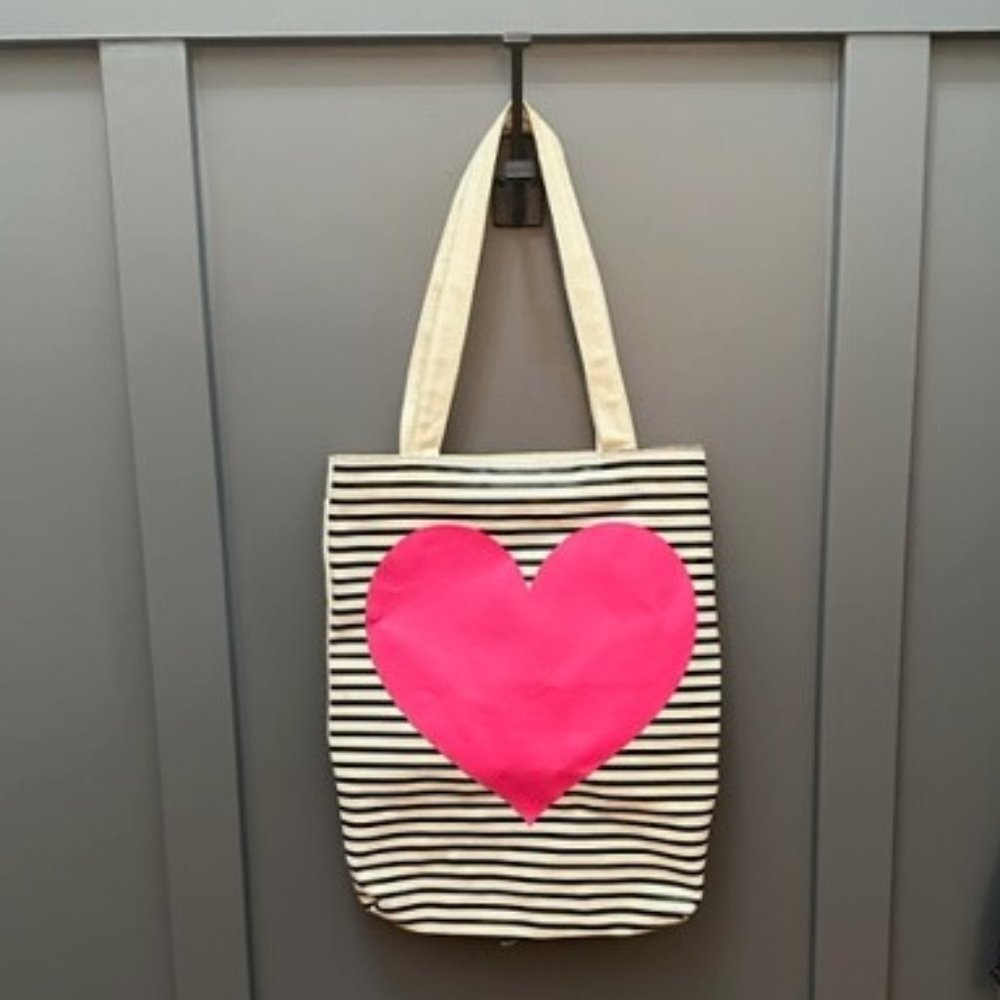 Bando Hot Pink Striped Heart Canvas Tote Bag!